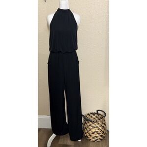 Annabelle Black Halter Wide Leg Jumpsuit Womens Small Palazzo Pockets